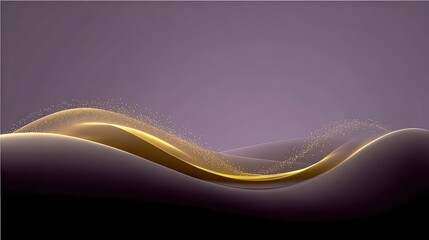 A serene abstract composition featuring smooth curves and a subtle gradient with golden accents against a muted purple background, Ideal for use in technology, wellness, or modern art contexts,