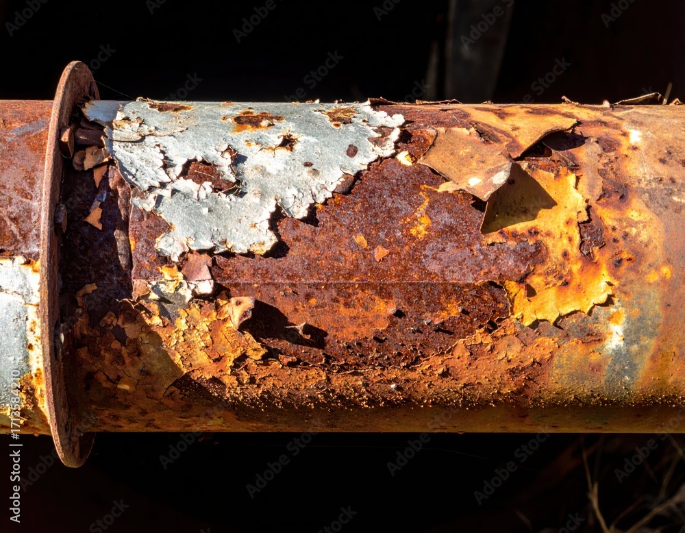 Poster weathered rusty pipe with flaking paint and textured surface detail