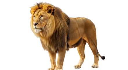 Majestic Male Lion with Golden Mane Standing isolated PNG with Transparent Background
