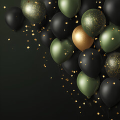 Elegant Celebration with Black, Green, and Gold Balloons