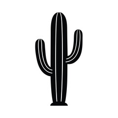 Minimalist black cactus silhouette on white background
