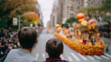 Children parade autumn city street float festive crowd celebration joyful outdoor event