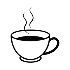 Simple black coffee cup silhouette on white background