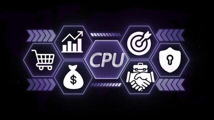 Digital business growth strategy C P U concept with financial icons data analytics shopping cart - Powered by Adobe