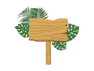 Cartoon Wooden Signboard Leaves Illustration
