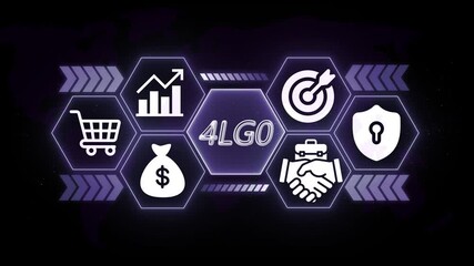 Digital business growth strategy icons handshake target shopping cart money bag security graph