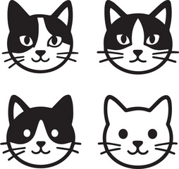 Obraz premium A charming set of cartoon black and white cat characters, each with a cute and funny face