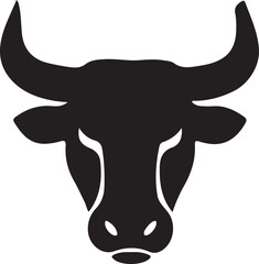 Black cartoon vector illustration of a bull with big horns isolated on a white background