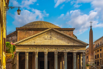 Twilight at the Pantheon, a 2nd century Italian temple in Rome