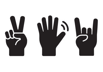 Obraz premium A vector illustration set of hand gestures, icons, and silhouettes showing various signs, help, and human interaction