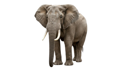 Obraz premium Large African Elephant with Tusks Standing and Looking at Camera isolated PNG with Transparent Background