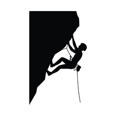 Silhouette of a rock climber scaling a steep cliff face