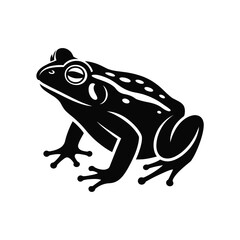 Stylized black and white silhouette of a frog