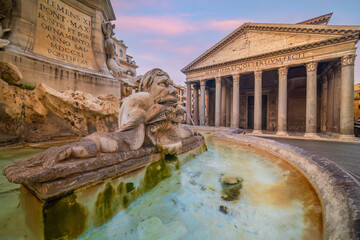 Twilight at the Pantheon, a 2nd century Italian temple in Rome