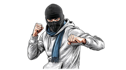 A illustration of Ultras football supporter wear black balaclava