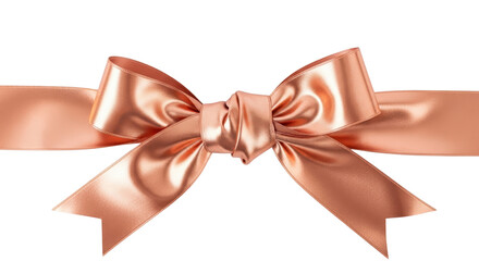 Shiny rose gold ribbon bow, decorative element for gift wrapping isolated PNG with Transparent Background