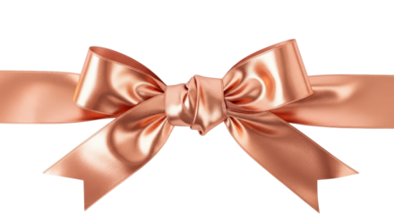 Shiny rose gold ribbon bow, decorative element for gift wrapping isolated PNG with Transparent Background