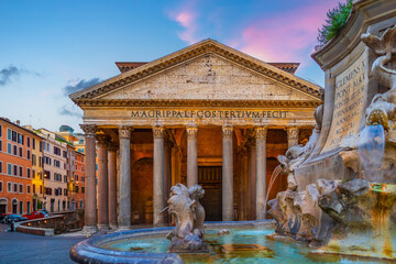 Twilight at the Pantheon, a 2nd century Italian temple in Rome