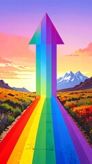 Rainbow path to mountains