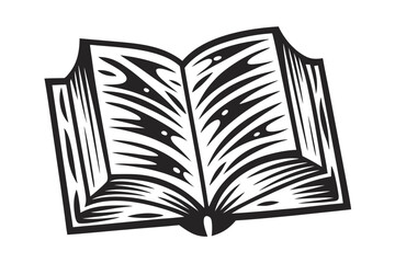 Open Book with Clouds and Stars Design on a White Background Isolated Art