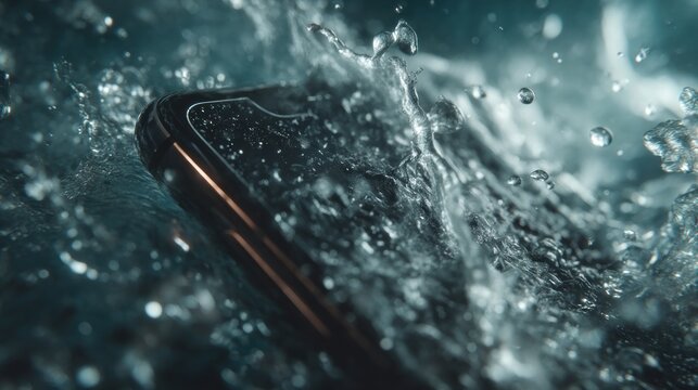 Immersed smartphone showcasing its waterproof capabilities in a dynamic water splash - Powered by Adobe