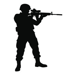 Silhouette of a soldier aiming a rifle in a dark setting