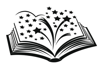 Open Book with Stars Icon on White Background, Fairytale Design