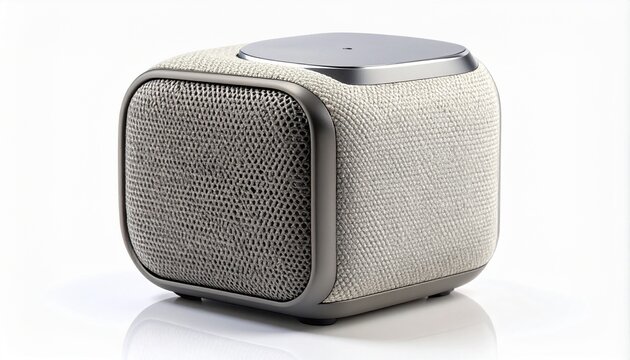 Modern portable mini bluetooth speaker with fabric finish isolated on a white background. - Powered by Adobe