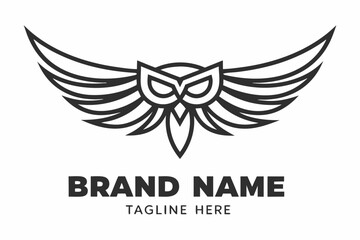 Owl Face Spreading Wings on White Background Minimalist Style