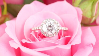 Diamond ring nestled in pink roses