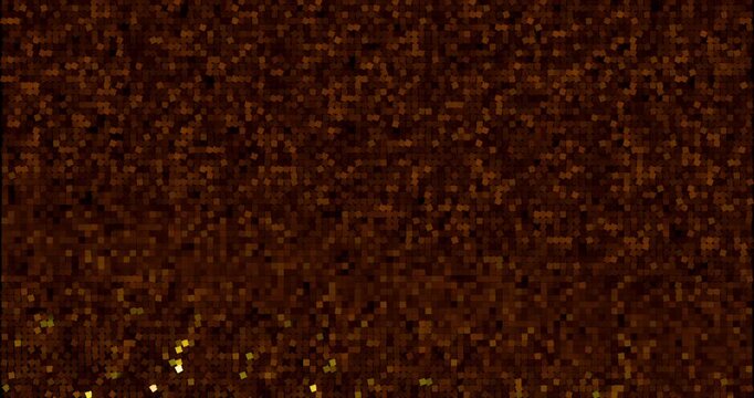 Gold sequins turn up in a random pattern. Top view of gorgeous waving pattern background. 4K 3D rendering loop animation.