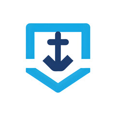 Obraz premium Abstract blue anchor symbol inside a shield on a black background