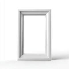 Isolated, bright white, empty rectangular frame in a studio setting, showing depth and simple moulding, casting a subtle shadow on a white surface