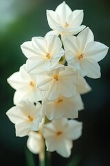 Obraz premium Fresh, beautiful narcissus flower blooming in a garden or wild environment, showcasing its white petals up close, Generative AI