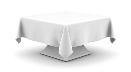 Square table draped with a white cloth, casting a shadow on a white background, creating a simple, elegant, and isolated presentation