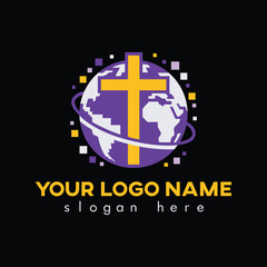 Christian Global Ministry Logo With Cross Symbol On Globe For Churches And Religious Organizations