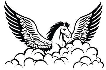Pegasus in the Clouds with Wings on White Background