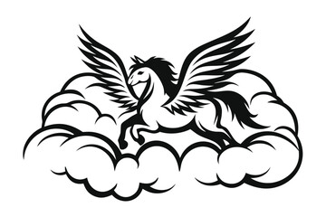 Pegasus with Wings and Clouds Isolated on a White Background