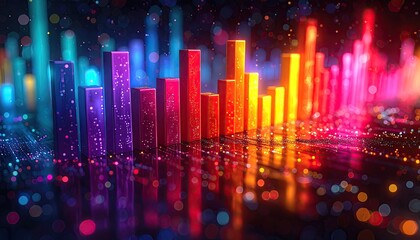 Abstract Geometric Landscape with Glowing Rectangular Pillars and Bokeh Lights on Dark Background