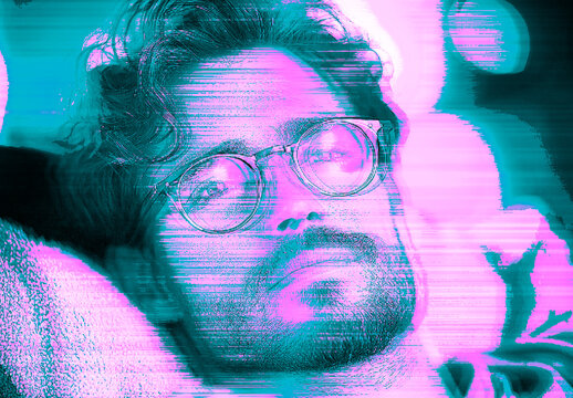 Pink Cyberpunk Hologram Overlay Photo Effect