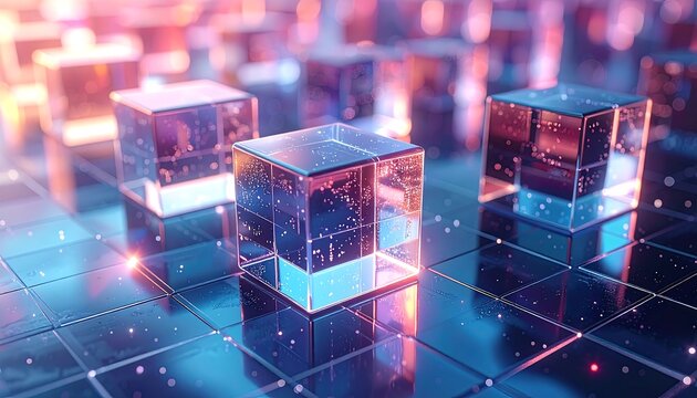 Abstract digital cubes, vibrant glowing