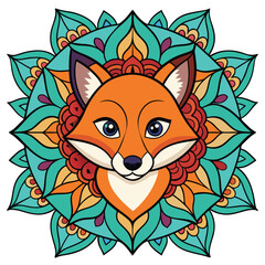 A funny, orange fox cartoon with a fluffy tail is illustrated in a comic vector style
