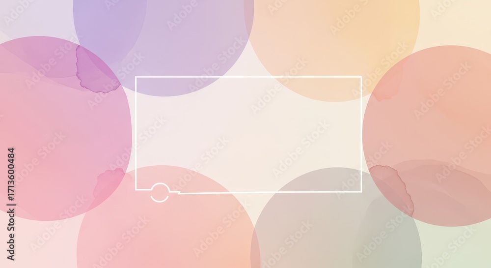 Poster a soft, pastel-toned background with overlapping circles and a simple white frame.