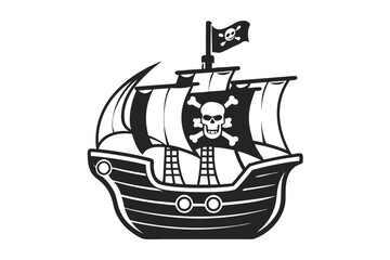 Pirate Ship with Skull and Crossbones on White Background Sailing Vessel © SWORNALY
