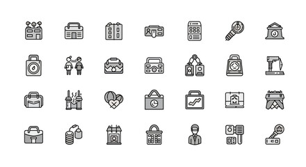 Collection of Line Art Icons for Business and Lifestyle