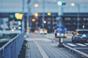 歩道と道路のぼかし風景
