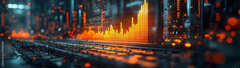 Poster abstract futuristic data visualization graph displaying growth on a blurred technological industrial