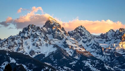 Majestic mountain peaks bathed in golden sunset hues