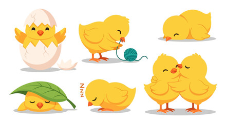 Cute Chick Characters in Various Actions and Poses
