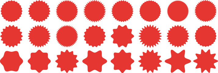 Set of circles with zigzag edges. Circle shapes & star shapes offer price tag, rounded starburst zigzag badge, discount and sale label stickers, circle sticker, wavy edge. 